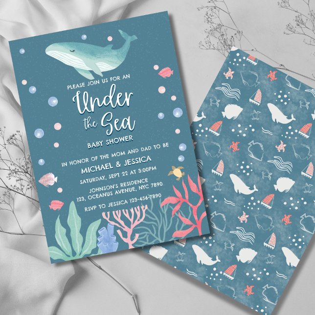 Valet under Sea Ocean Baby Shower Mamma Pappa Inbjudningar (Skapare uppladdad)