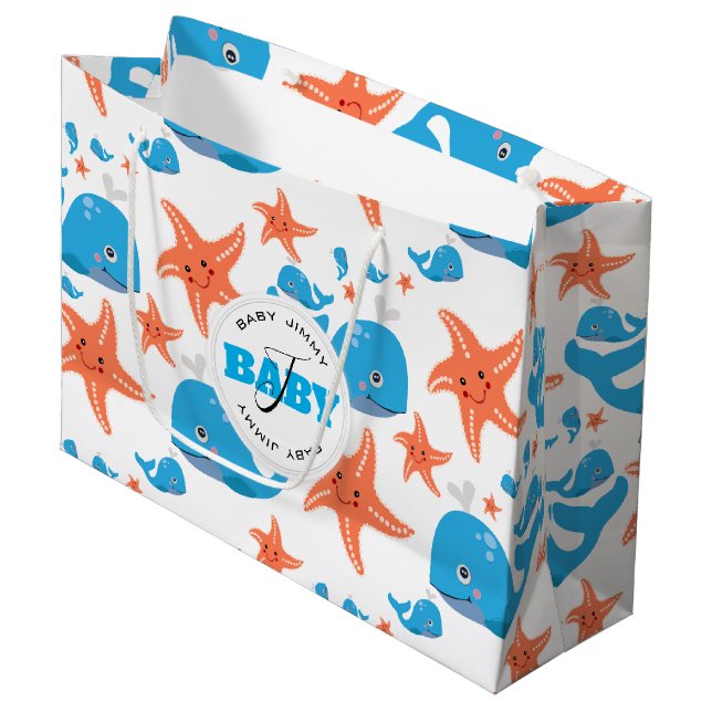 Valfångst och stjärtfenad Baby Monogram Mönster (Framsidan Vinklad)