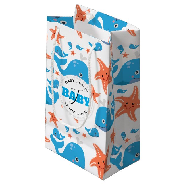 Valfångst och stjärtfenad Baby Monogram Mönster (Framsidan Vinklad)