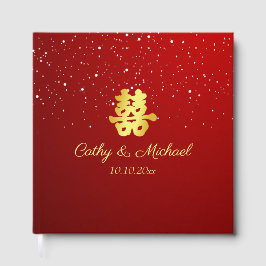 Välfärd dubbla av röd kinesisk bröllop-snöflake gästböcker