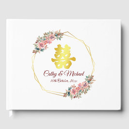 Välfärd för kinesisk bröllop dubbla blomkrans gästböcker