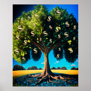 Välfärdsförmögenhet i Träd i pengar Abundance Blun Poster