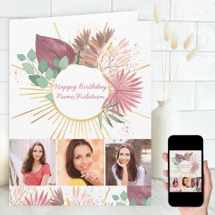 Valfri ålder 3 Photo Collage Personlig Boho Birthd Kort