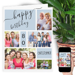 Valfri ålder 5 Fotokollage Grått Blue Anpassningsb Kort