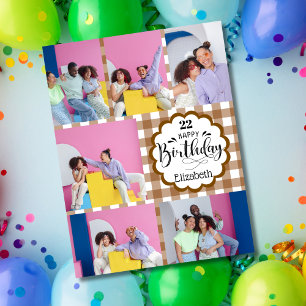 Valfri ålder Chocolate Brown 7 Photo Collage Birth Kort