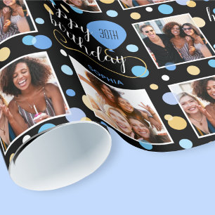 Valfri ålder Foto Collage Birthday Balloon Blue Presentpapper