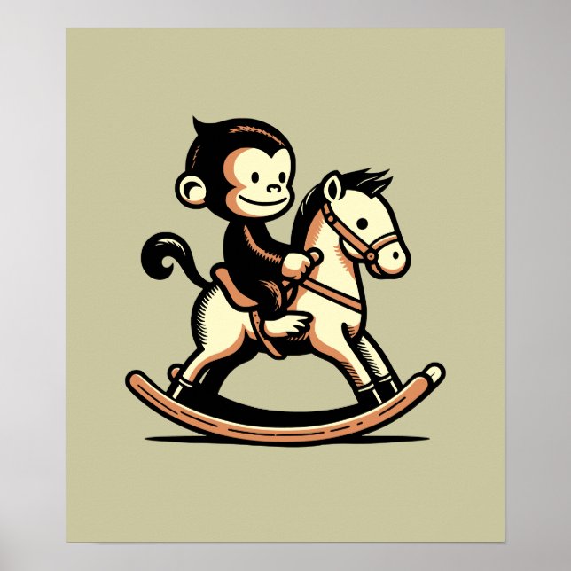 Valfri Färg-apa på Rocking Horse Poster (Framsidan)