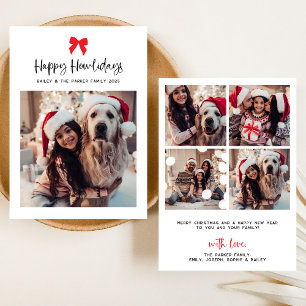 Valfri Färg Bow Lycklig Howlidays med Pet Photo Julkort