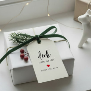 Valfri färg Heart Deck the Halls, minimalistisk mo Presentetikett