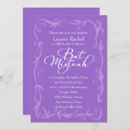 Valfri Färg Leafy Gräns Ram Bat mitzvah Inbjudningar