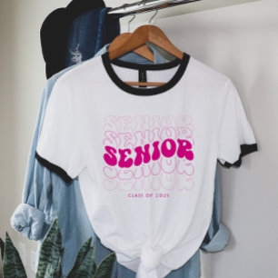 Valfri Färg   Retro Vågig Studentexamen T Shirt