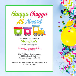 Valfri Födelsedagsfest Chugga Choo Colorful Tåg Inbjudningar