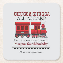 Valfri Födelsedagsfest Cute Red Westerna Tåg Underlägg Papper Kvadrat