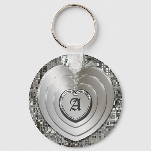 Valfri inledande nyckelkedja för Silver-Hearts Nyckelring (Framsida)