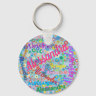 Valfri Namn Collage Girly Keychain med blommor Nyckelring