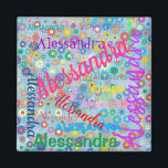 Valfri Namn-kollage med blomstermagnet Magnet<br><div class="desc">Den här magneten har en färgstark,  giftig utformning där namn som du väljer visas i många olika typsnitt och färg. Namn visas över en blå bakgrund med färgstarka blommor. Den här magneten för söt personlig är både användbar och roligt.</div>
