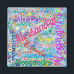Valfri Namn-kollage med blomstermagnet Magnet<br><div class="desc">Den här magneten har en färgstark,  giftig utformning där namn som du väljer visas i många olika typsnitt och färg. Namn visas över en blå bakgrund med färgstarka blommor. Den här magneten för söt personlig är både användbar och roligt.</div>