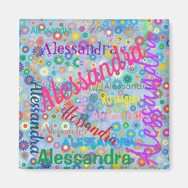 Valfri Namn-kollage med blomstermagnet Magnet (Framsidan)
