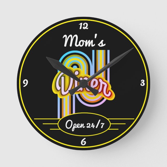 Valfri Namn Open 24/7 Retro Fifties Färg Black Rund Klocka (Framsida)