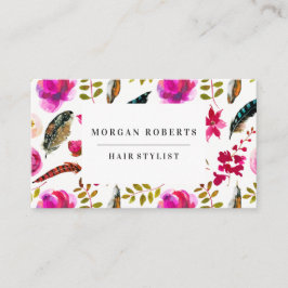 Valfri professionell Rosa Boho Feather Flowers Visitkort