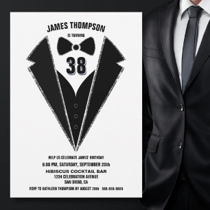 Valfri svart Silver Tuxedo-Födelsedagsfest Inbjudningar