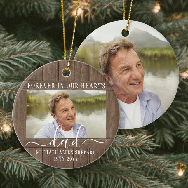 Valfri Text 2 Foto Minnesmärke Enkelt Rustikt Fals Julgransprydnad Keramik (Skapare uppladdad)