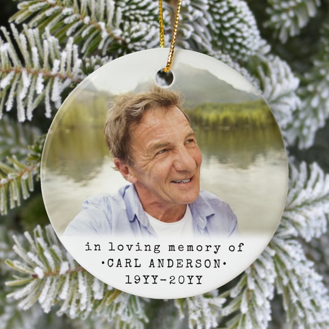 Valfri text 2 Fotomemorior, enkelt svart och vitt Julgransprydnad Keramik (Skapare uppladdad)