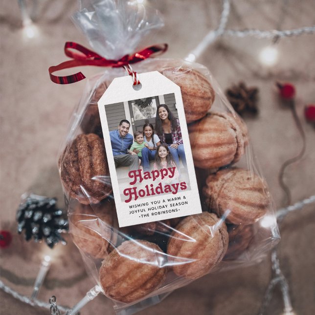 Valfri text Retro-typografi och fotofotofärgsrött Presentetikett (Skapare uppladdad)