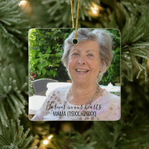 Valfri text - två foto - enkelt minne julgransprydnad keramik