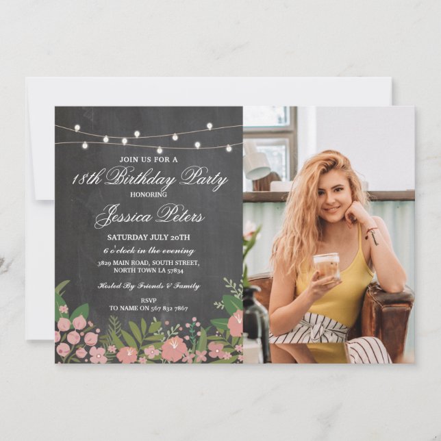 Valfria ålderskläder 18:e Födelsedagsfestens Blomm Inbjudningar (Framsida)