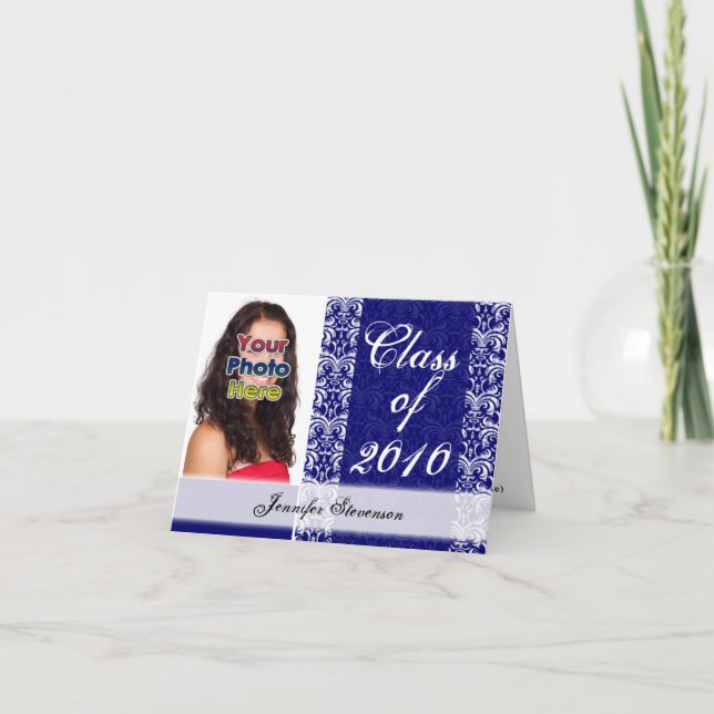Valfritt år~ Söt Blue/White Damask Card Inbjudan (Framsida)