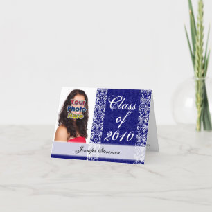Valfritt år~ Söt Blue/White Damask Card Inbjudan