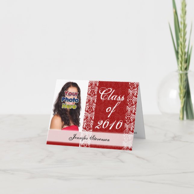 Valfritt år~ Söt Red/White Damask Studenten Inbjudan (Framsida)