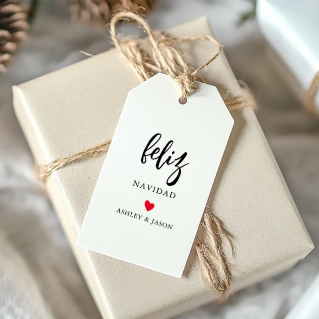 Valfritt färg hjärta Feliz Navidad, minimalistisk  Presentetikett (Skapare uppladdad)