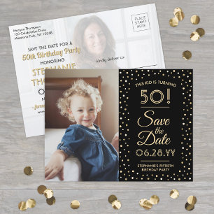 Valfritt födelsedagsfoto i svart och guld - Spara Inbjudan Vykort