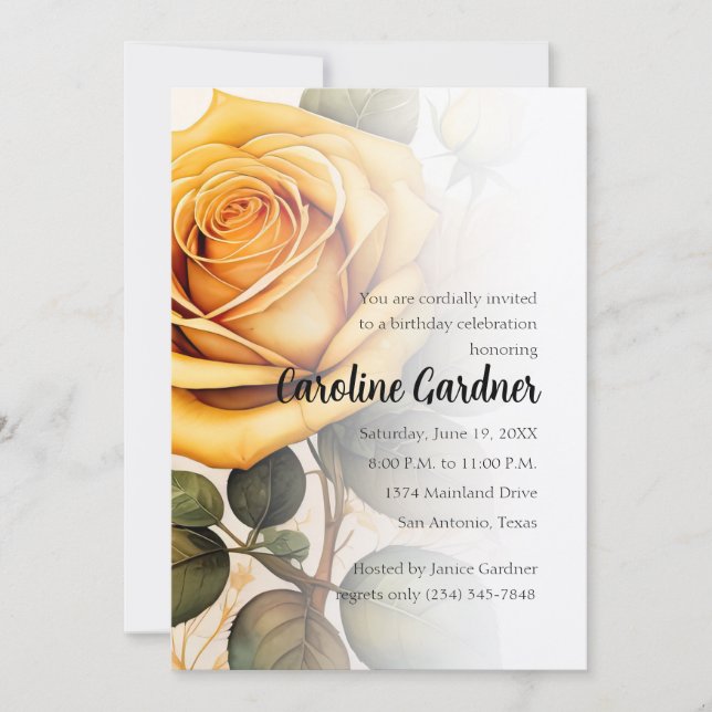 Valfritt nummer på födelsedagsinbjudan Gul ros Inbjudningar (Framsida)