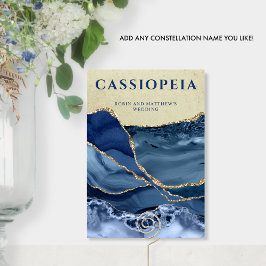 Valfritt stjärnbildsnamn, blå och gul agat bordsnummer