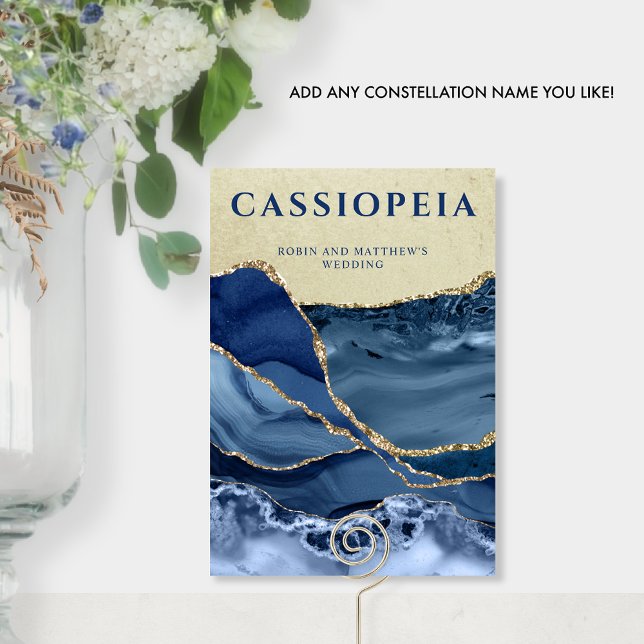 Valfritt stjärnbildsnamn, blå och guld agat bordsnummer (Skapare uppladdad)