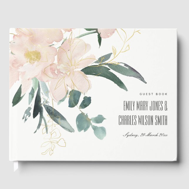 VÄLFT  GULD BUNCH RAM VATTERCOLOR BRÖLLOP GÄSTBÖCKER (Framsida)