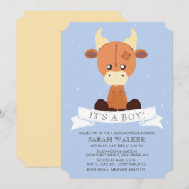 Välfylld koblåttgult är det en pojke! Baby shower Inbjudningar