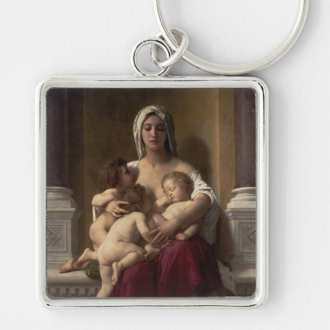 Välgörenhet av William Adolphe Bouguereau Fyrkantig Silverfärgad Nyckelring (Framsidan)