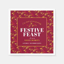 Välgörenhetsfestlighet guld: röd julmiddag pappersservett