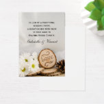 Välgörenhetsförmån för Rustic White Daisy Woodland Visitkort<br><div class="desc">Ha lite vänlighet i bröllop och ge tillbaka på din stora dag när du ordnar välgörenhetsförmånskortet för söt bröllop vid gästmottagningen i ställe. Den naturliga staterna Rustic White Daisys Woodland Bröllop Charity Favor Card som i stället för en traditionell partiförmån har donerats i namn till välgörenhet. Anpassa den med namn...</div>