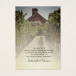 Välgörenhetsförmån för Vineyard och Rustic Red Bar Visitkort<br><div class="desc">Ge tillbaka på din stora dag när du ordnar ett donationskort från bröllop på gästernas mottagningsplats i giftermål ställe. Avslappnaden är ännu en klass Vineyard och Red Barn Bröllop Charity Favor Card stater som i stället för en traditionell partiförmån har donerats i namn till välgörenhet. Anpassa den med namn i...</div>
