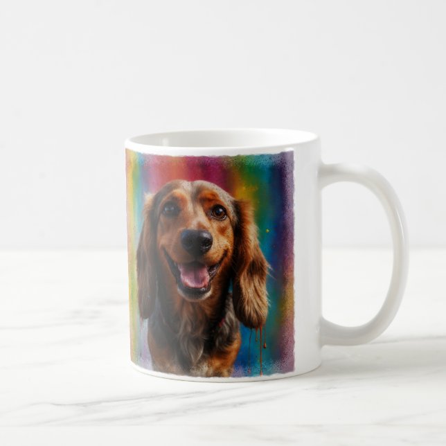 Välgörlig leende Dachshund Artistic Porträtt Kaffemugg (Höger)