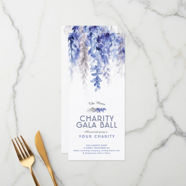 Välgörningshändelse för vattenfärgsblått grått gal meny (Fram/Back In Situ)