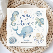 Valhaj baby shower pojke blå ocean papper