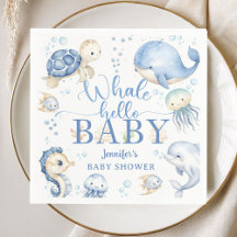 Valhaj Hej Baby Shower Pojke Blå Ocean Papper