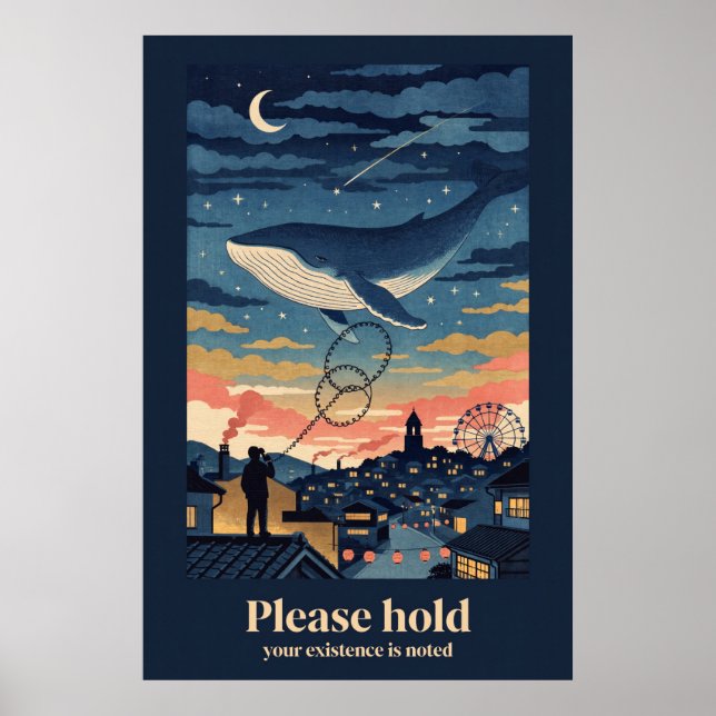 Valhaj över nattstaden Träblockstil Poster (Framsidan)