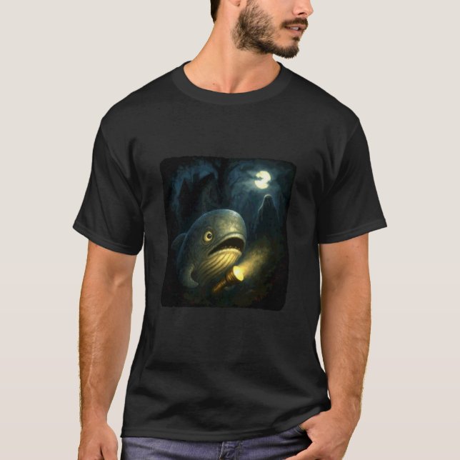 Valhajande Skräck Natt Ficklampa Halloween Spöke T Shirt (Framsida)